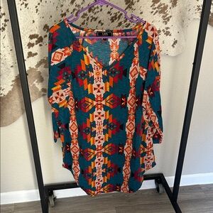 L&B Women's Teal and Orange Geometric Tunic